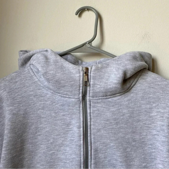 Scuba Neck Cropped Hoodie, Light Gray, Women’s Medium gray hoodie with pocket - Picture 4 of 13